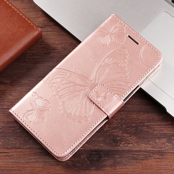 OnePlus 15 Konstläder Plånboksfodral Floral Butterfly Imprinted Roséguld