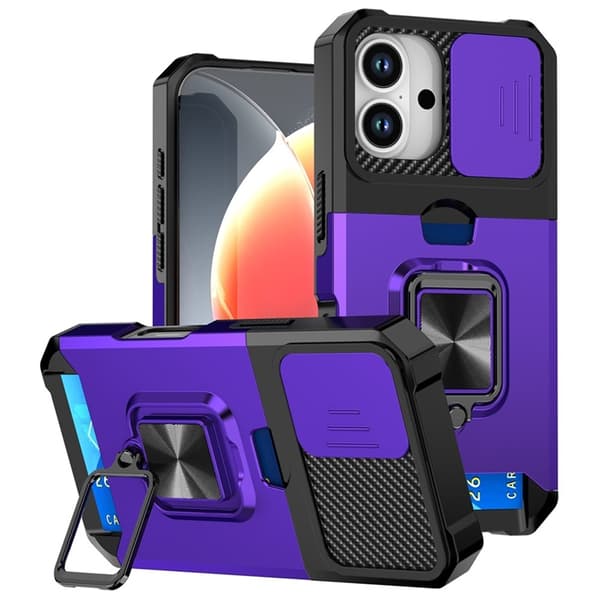 Mobilskal till iPhone 17 Slide Lens Lid med Kortfack - Lila Lila