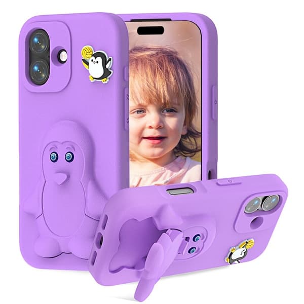 Penguin Mobilskal till iPhone 17 Kickstand Stöttålig EVA - Lila