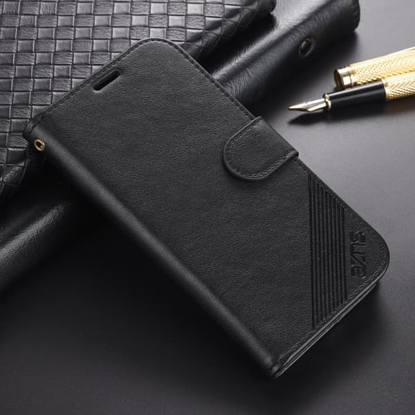 AZNS iPhone 15 Plus Plånboksfodral - Ställ Konstläder + TPU - Svart