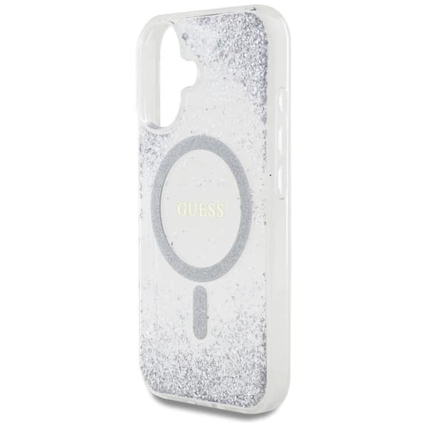 Guess Mobilskal till iPhone 16 MagSafe HC Resin Bottom Glitter - Silver Silver