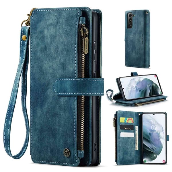 CASEME Konstläder Plånboksfodral för Samsung Galaxy S21+ 5G - Blå
