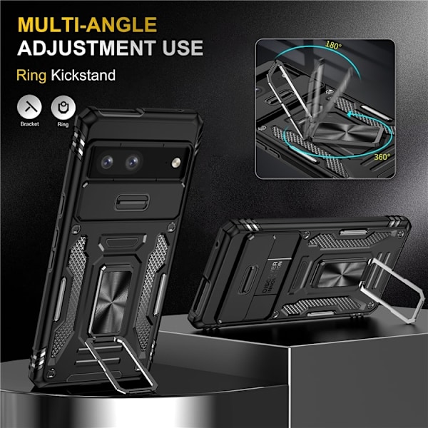 Google Pixel 7a Mobilskal Shockproof Armor Kickstand - Svart Svart