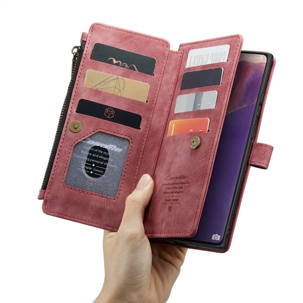 CASEME Konstläder Plånboksfodral för Samsung Galaxy Note20 - Röd