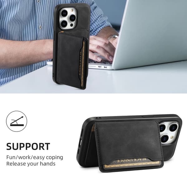 DENIOR D13 Mobilskal till iPhone 15 Pro Läder+TPU+PC Svart