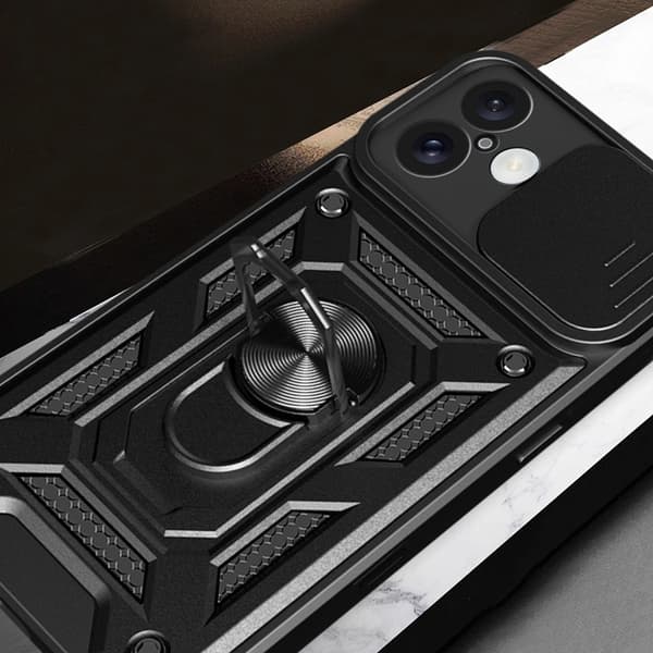 Telefontaske til iPhone 16 Hybrid Armor Camshield - Sort Black