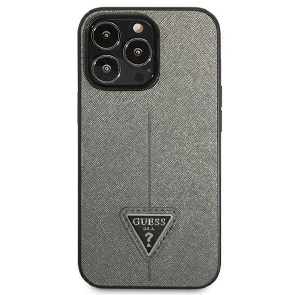 GUESS iPhone 14 Pro -kuori Saffiano Triangle Logo - hopea Silver