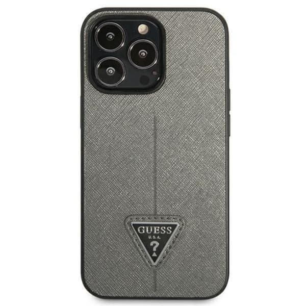 GUESS iPhone 14 Pro Skal Saffiano Triangle Logo - Silver Silver