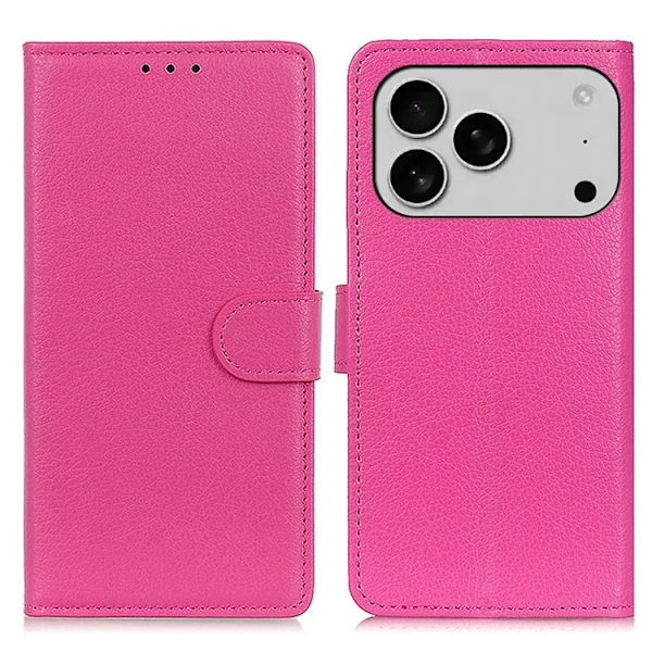 iPhone 17 Pro Plånboksfodral Litchi Texture - Rosa Rosa