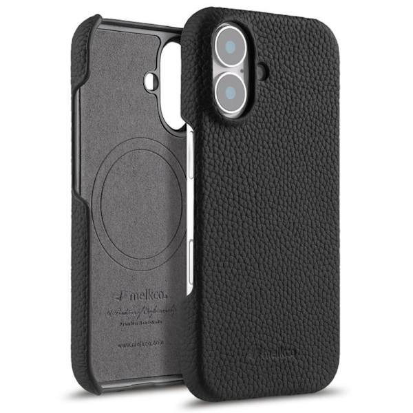 MELKCO Mobilskal till iPhone 16 Plus Äkta Läder PC Svart