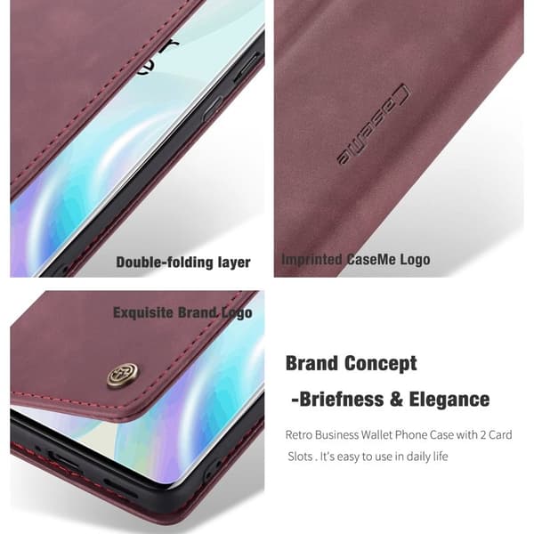 CASEME 013 Series Konstläderplånboksfodral för OnePlus 8 - Vinröd