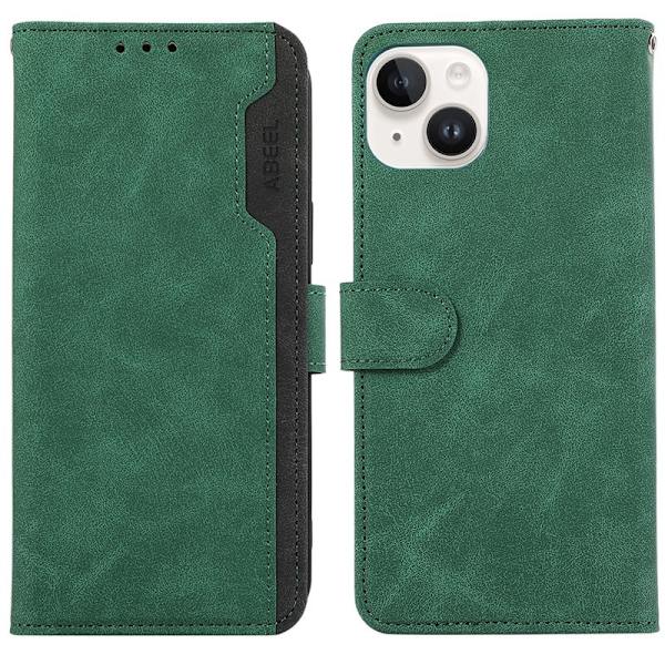 ABEEL iPhone 15 Plus Konstläder Plånboksfodral RFID-Skydd Grön