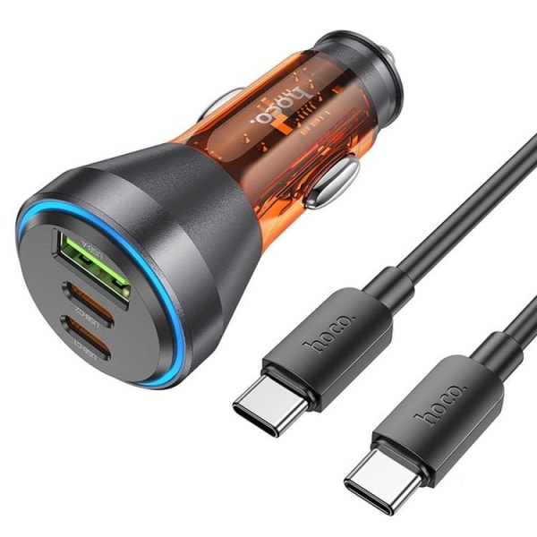 Hoco Billaddare 2x USB-C/USB-A Med Kabel - Svart