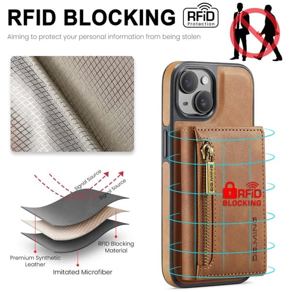 DG.MING M5 Series Mobilskal till iPhone 14 Plus Magnetiskt Konstläder Brun