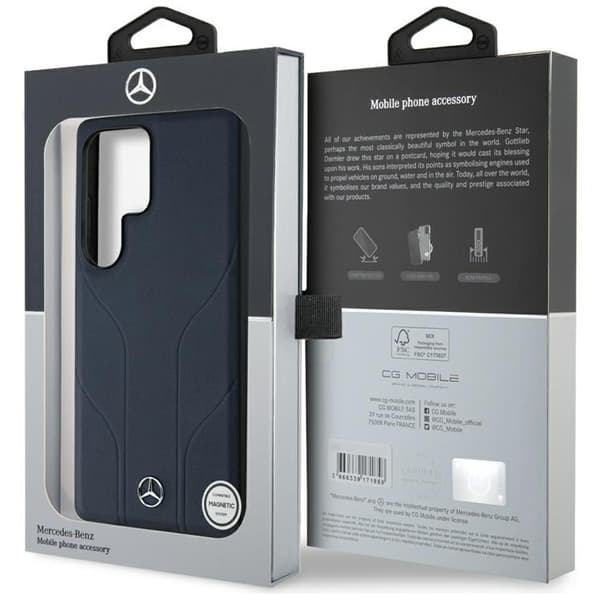 Mercedes Mobilskal till Galaxy S25 Ultra MagSafe Läder Debossed Lines - Blå Blå
