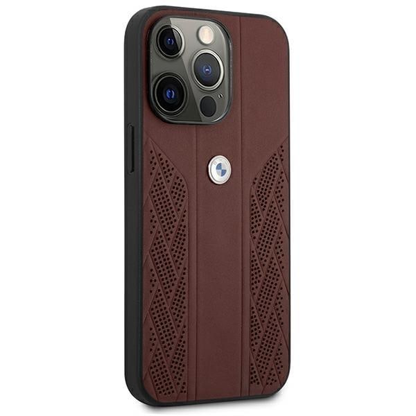 BMW Skal iPhone 13 Pro Läder Curve Perforate - Punainen Red