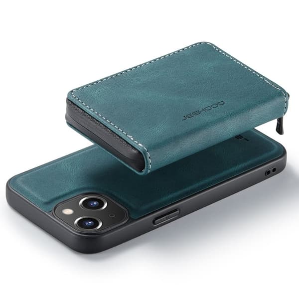 JEEHOOD ZippeRöd Plånboksfodral iPhone 14 Blå Konstläder TPU