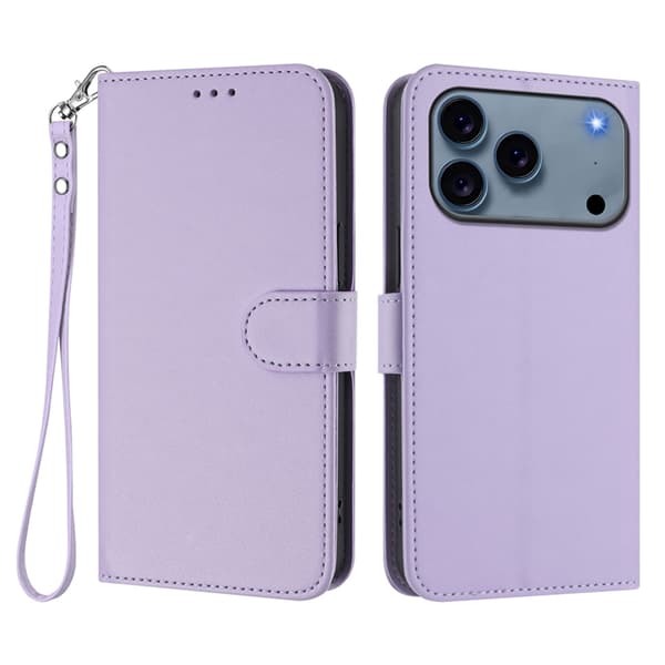 iPhone 17 Pro Plånboksfodral Läder med Handledsrem - Ljuslila Lila