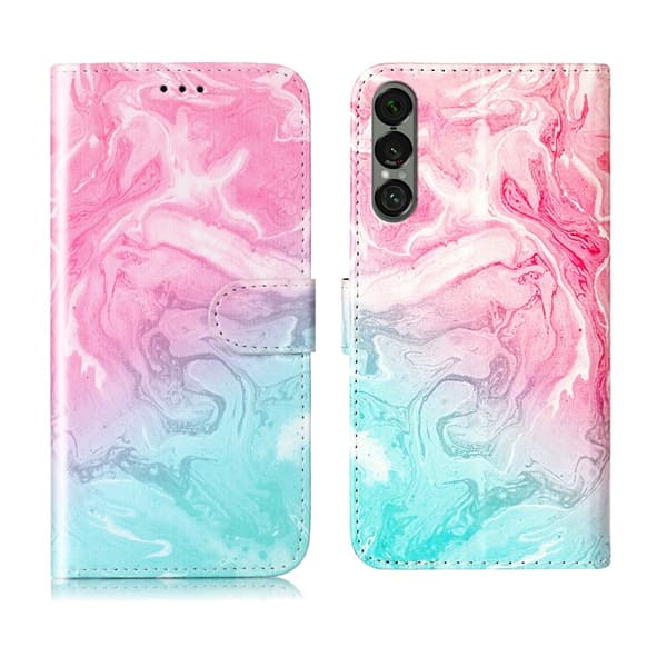 Sony Xperia 1 VII Konstläder Plånboksfodral Marble Painted - Rosa Grön Rosa