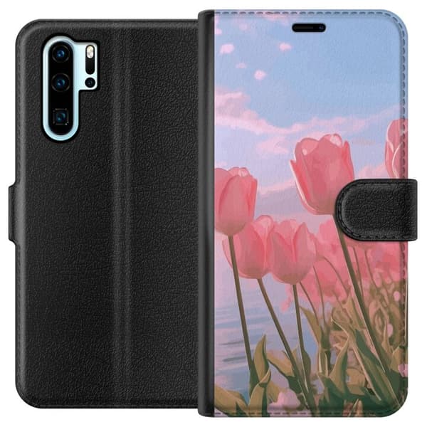 Plånboksfodral till Huawei P30 Pro med Rosa Tulpaner