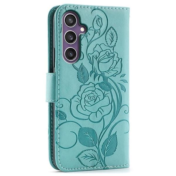 Galaxy S25 Konstläder Plånboksfodral Imprinted Rosa Butterfly - Grön Grön