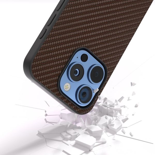 ABEEL Mobilskal till iPhone 16 Pro Max Läder+PC+TPU Kolfiber Brun