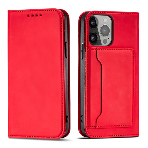 iPhone 13 Pro Max Plånboksfodral Magnet Stand - Röd