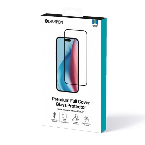 CHAMPION iPhone 15 Härdat Glas Skärmskydd Transparent
