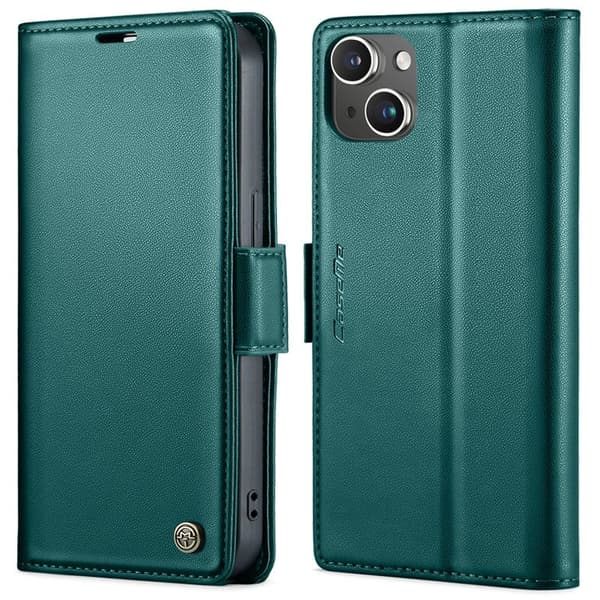 CASEME Plånboksfodral Konstläder till iPhone 13 RFID-Skydd Grön