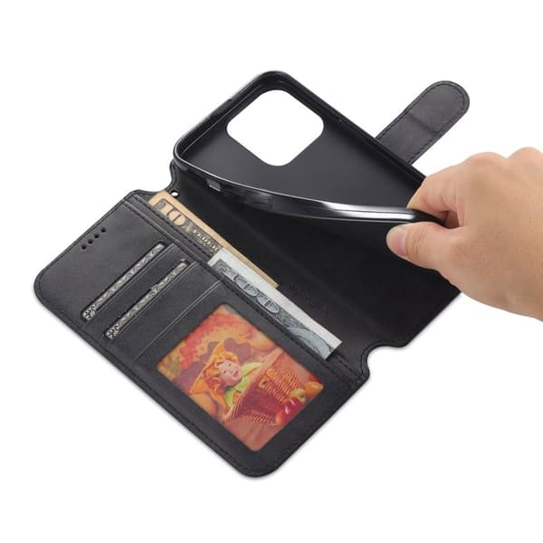 AZNS iPhone 14 Pro Plånboksfodral Konstläder - Full Skydd - Svart