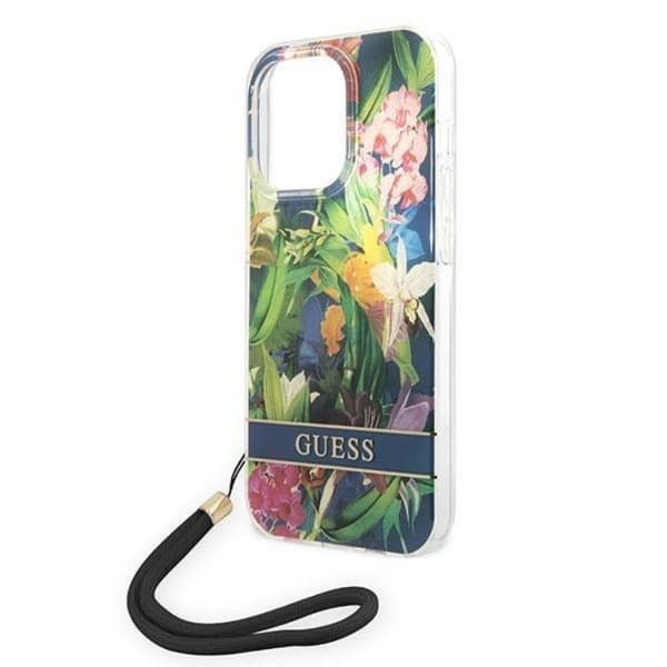 GUESS iPhone 14 Pro Max Skal Flower Strap - Sininen Blå