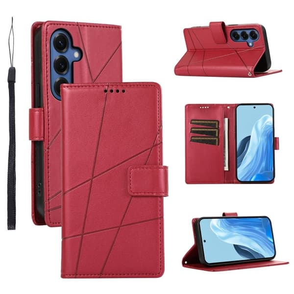 Samsung Galaxy S26 Plus Plånboksfodral Imprint Konstläder Med Handrem - Röd