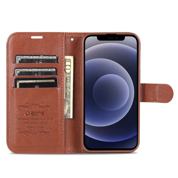 AZNS iPhone 14 Plånboksfodral i Konstläder - Stötabsorberande - Brun