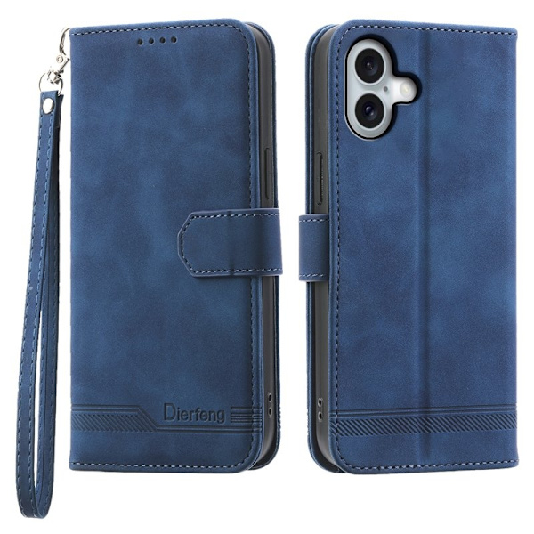 DIERFENG DF-03 iPhone 16 Plus Plånboksfodral Konstläder - Blå