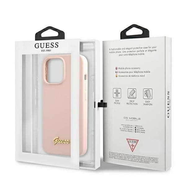 Guess iPhone 13 Pro Max Skal Magsafe Silicone Script Guld Logo - LjusRosa Rosa