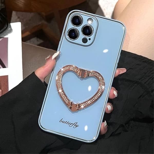 iPhone 14 Pro Max Skal Heart Kickstand - Blå Blå