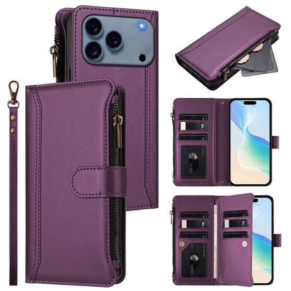 iPhone 17 Pro Plånboksfodral Zipper Med Rem - Lila Lila