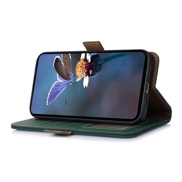 Plånboksfodral för Samsung Galaxy S26 Plus Äkta läder RFID - Grön