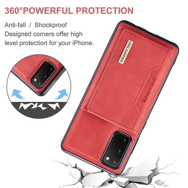 DG.MING 2-in-1 Konstläder Plånboksfodral för Samsung Galaxy S20 - Röd