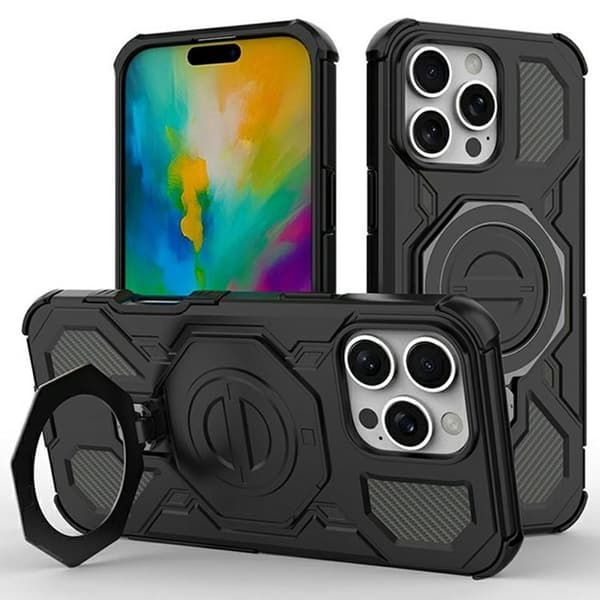 Mobilskal till iPhone 16 Pro Max Plast Shockproof Med Kickstand - Svart