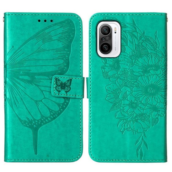 Butterfly Flower -painettu lompakkokotelo Xiaomi 12 Pro - turkoosi