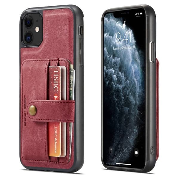 JEEHOOD Mobilskal till iPhone 11 Wallet Röd RFID-Skydd Anti-fall