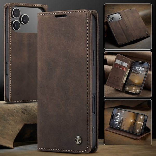 CASEME 013 iPhone 17 Pro Case Plånboksfodral Konstläder - Kaffe