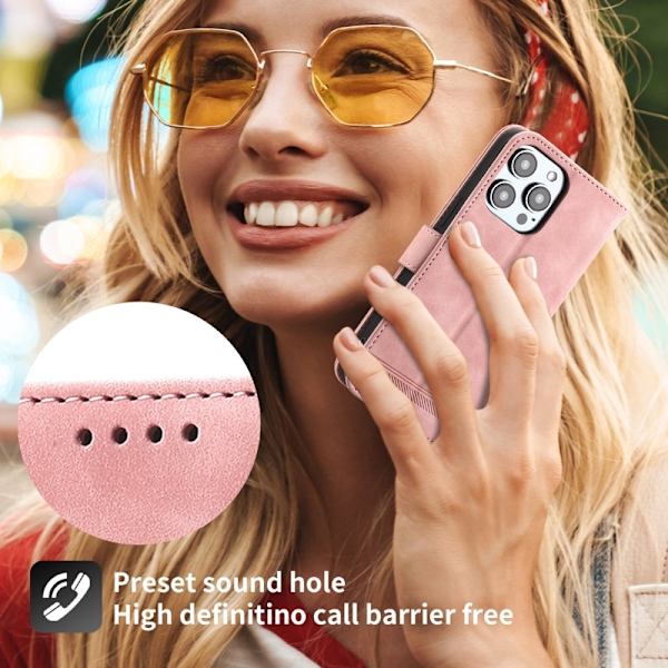 DIERFENG DF-03 iPhone 14 Pro Max Plånboksfodral Konstläder - Rosa