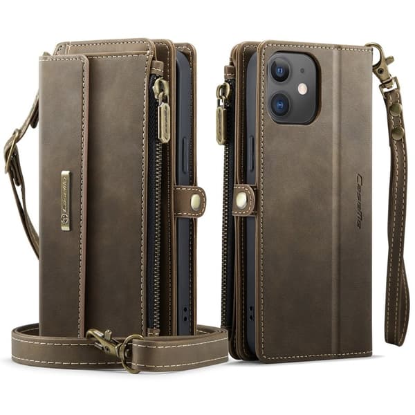 CASEME Plånboksfodral till iPhone 12 mini RFID-Skydd Konstläder Brun