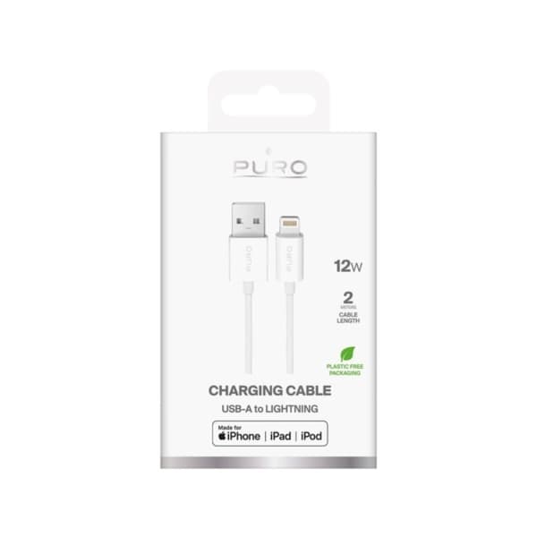 Puro USB-A - Lightning 12W Kabel 2m TPE - Hvid Vit