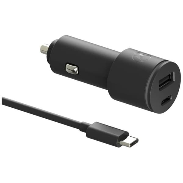 Motorola Biloplader 45W 1xUSB-A 1xUSB-C med USB-C 1m Kabel TurboPower - Sort Svart