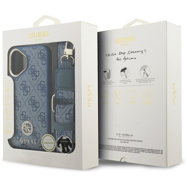 Guess Mobilskal till iPhone 17 MagSafe 4G Strass Logo & Big Strap Blå