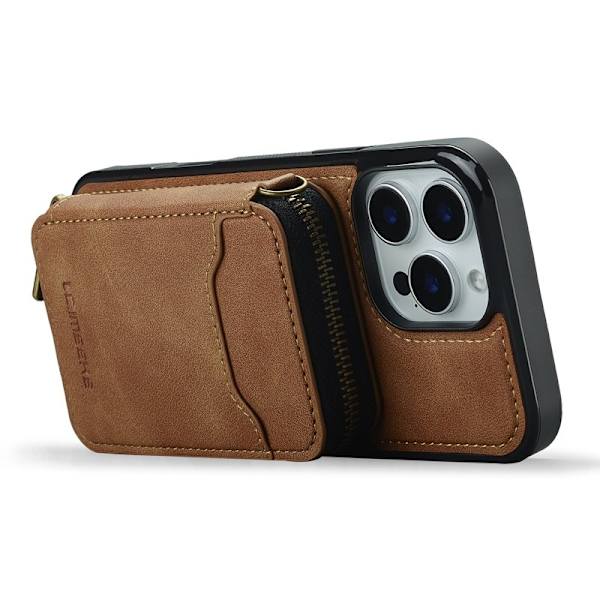 LC.IMEEKE L6 iPhone 14 Pro Max Plånboksfodral Konstläder - Brun