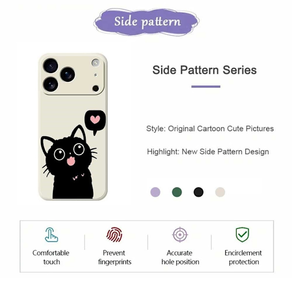 Mobilskal till iPhone 17 Pro Max Love Black Cat Pattern - Grön Grön
